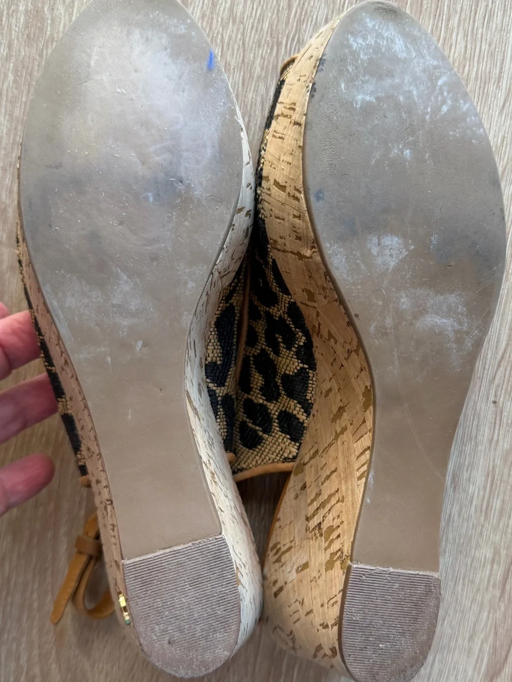 Tory Burch Tan & Black Leopard Wedge Cork Wedge Platform Sling-backs Sz 8